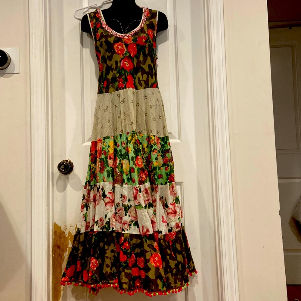 Cotton floral print composed from 5 fabrics- handcrafted festive, Italian